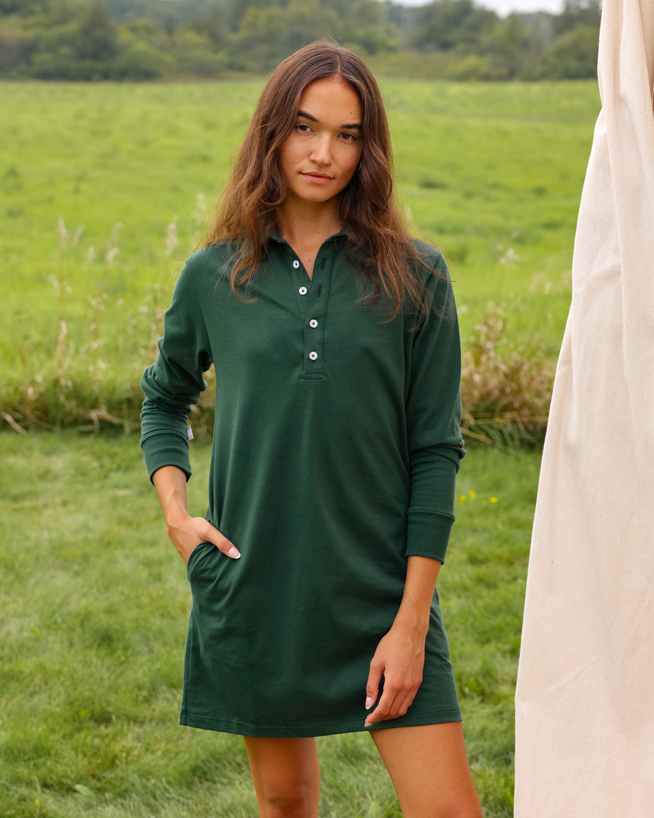 Sunday Polo Long Sleeve Dress Forest - Made in Canada - Province