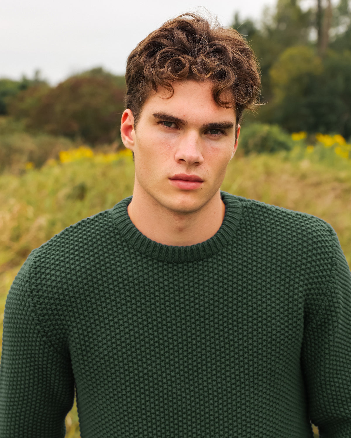 Made in Canada 100% Cotton Cotton Knit Seed Stitch Sweater Forest Green - Unisex - Province of Canada