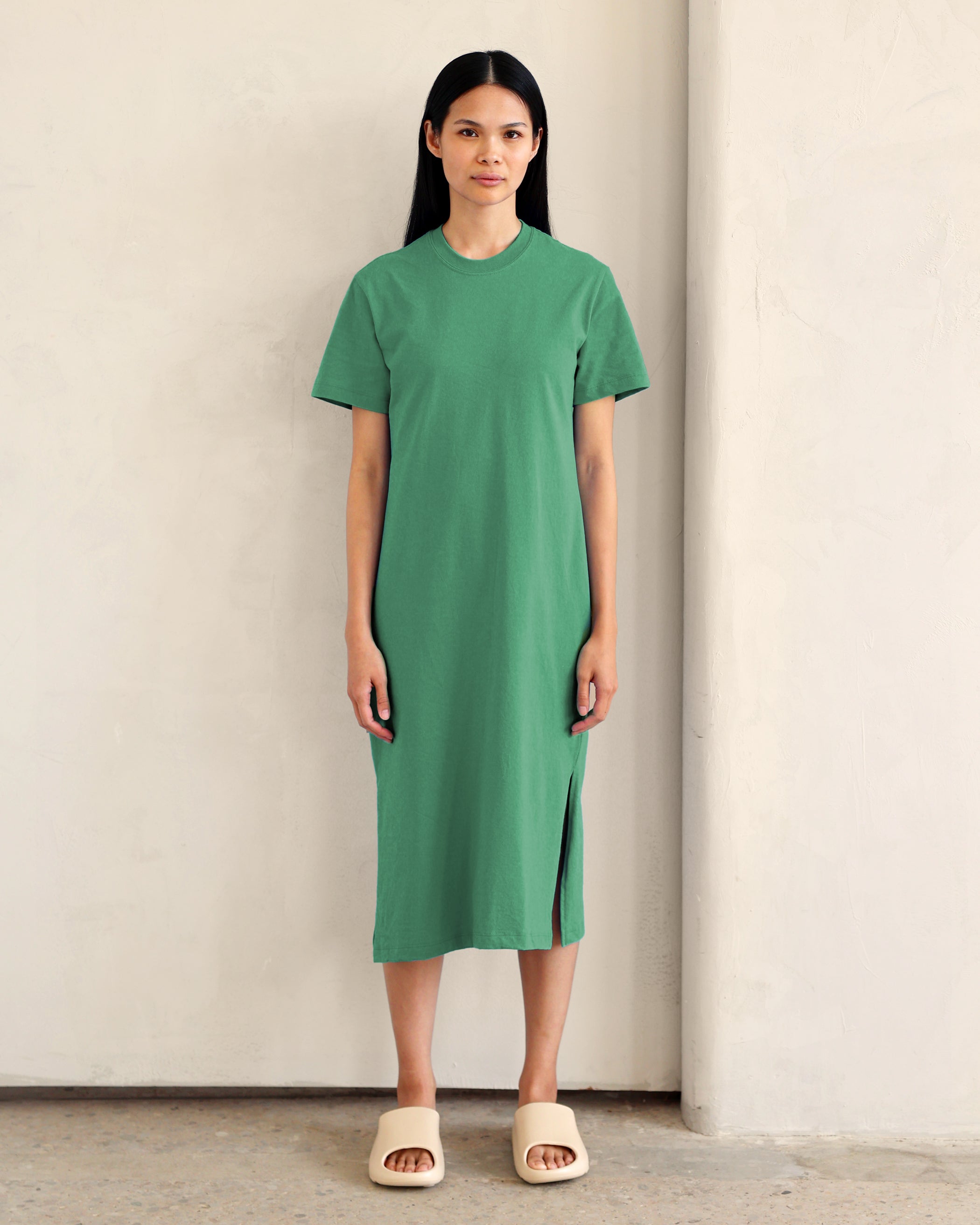 Made in Canada 100% Organic Cotton Midi T-Shirt Dress Green - Province of Canada