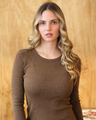 Made in Canada 100% Cotton Fine Ribbed Long Sleeve Dress Heather Brown - Province of Canada 