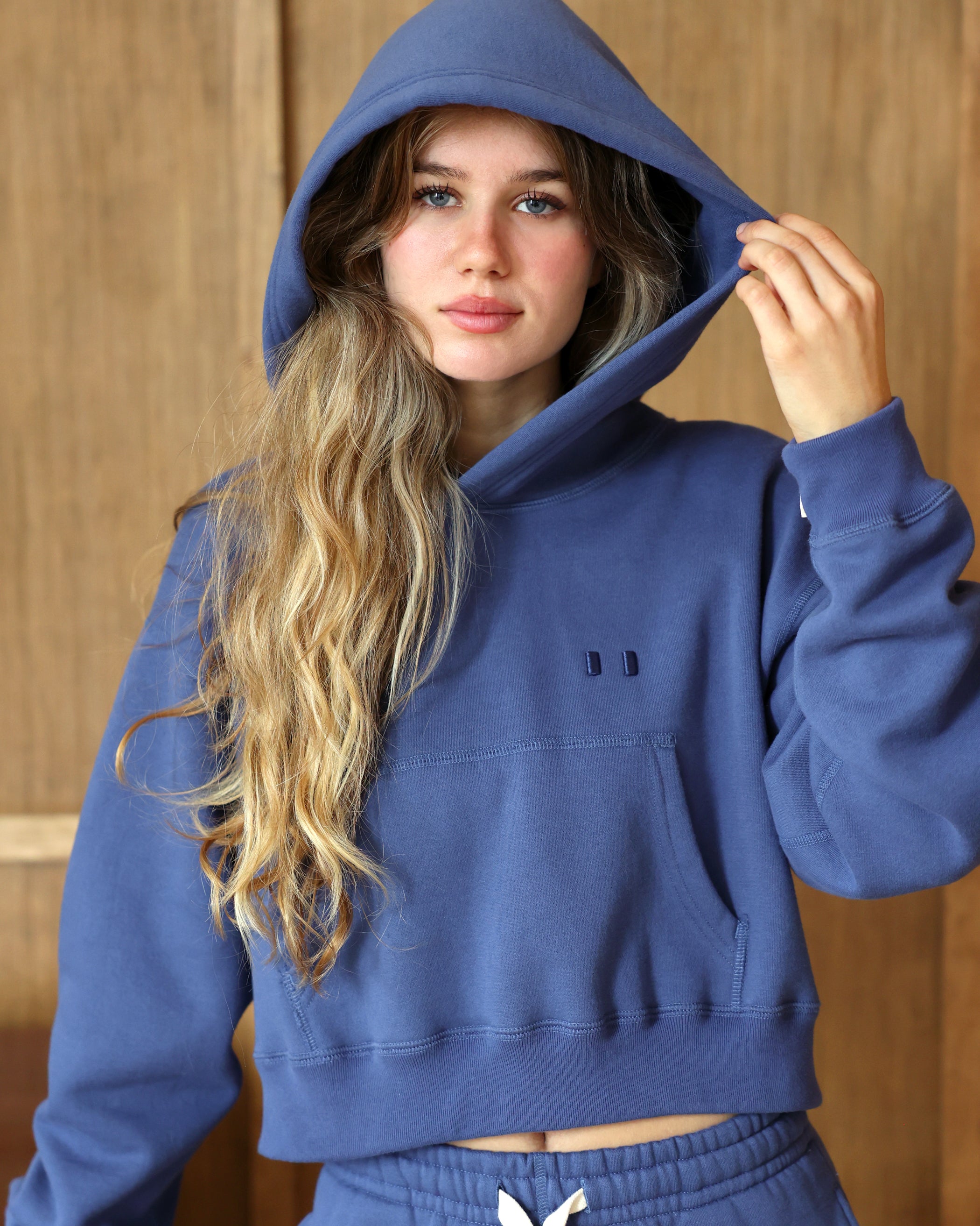 Made in Canada Flag Fleece Crop Hoodie French Blue - Province of Canada