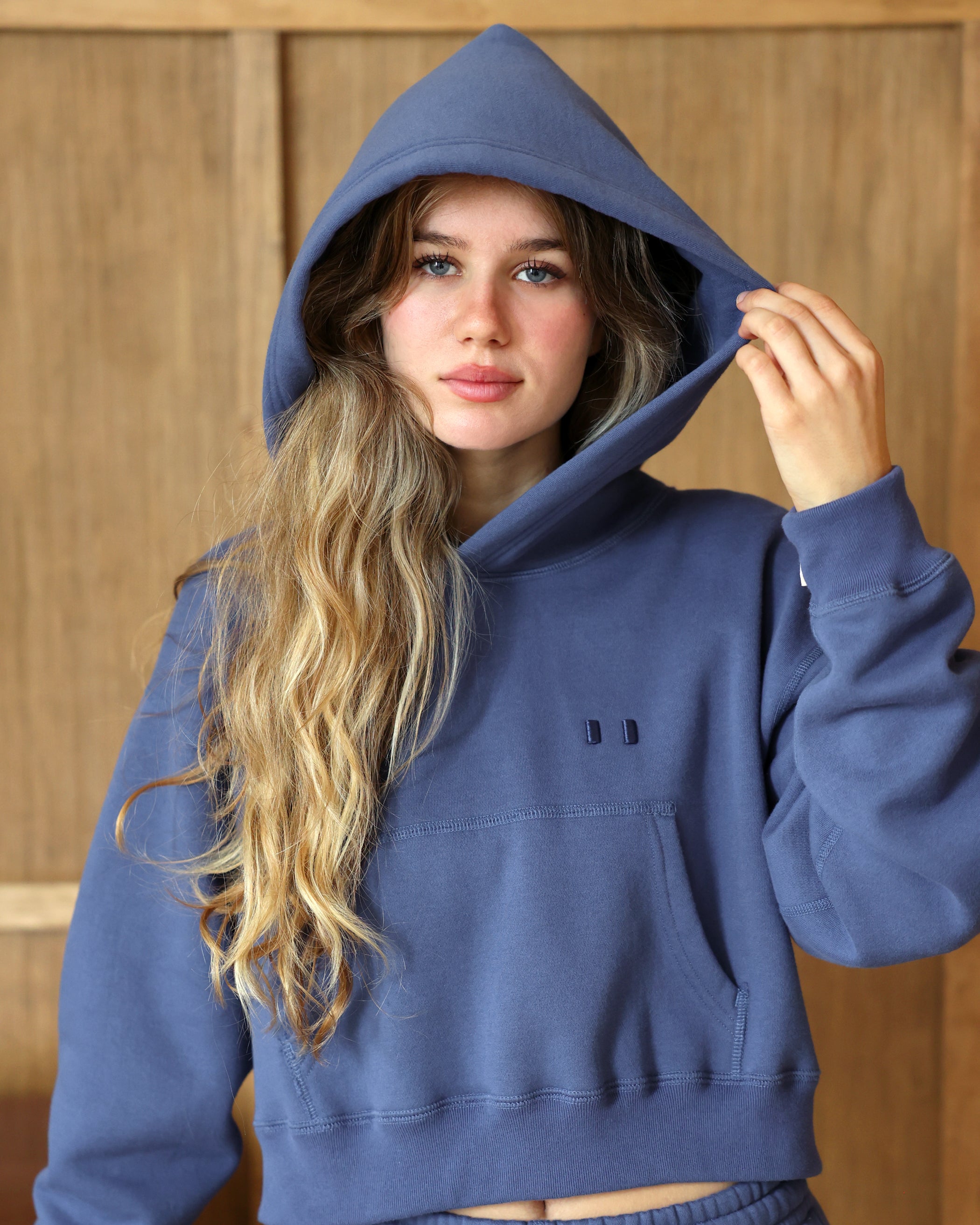 Flag Fleece Crop Hoodie French Blue Province of Canada