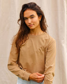 Made in Canada 100% Organic Cotton Long Sleeve Crop Top Camel - Province of Canada