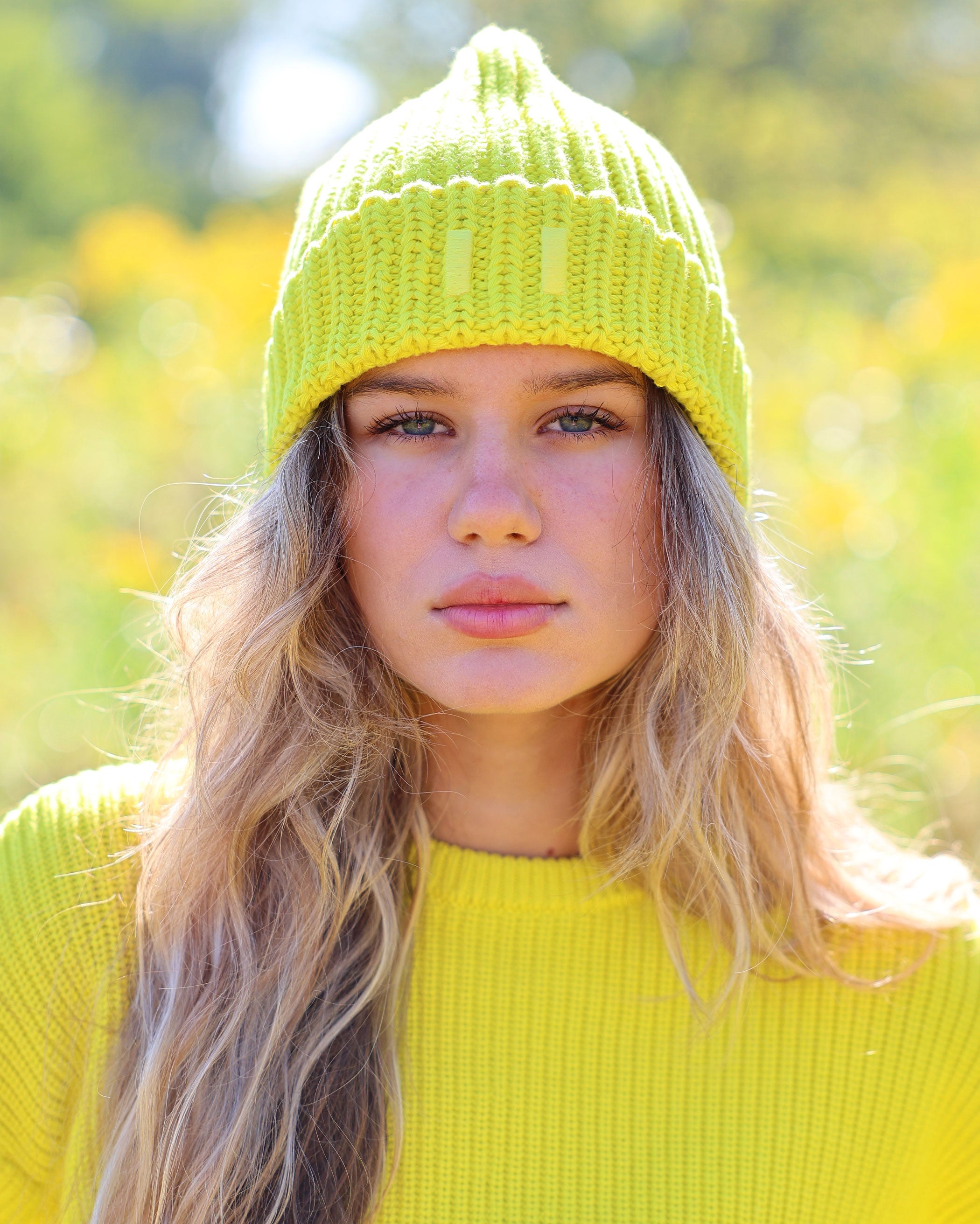 Made in Canada 100% Cotton Knit Toque Beanie Hat Citrus Yellow Neon - Unisex - Province of Canada