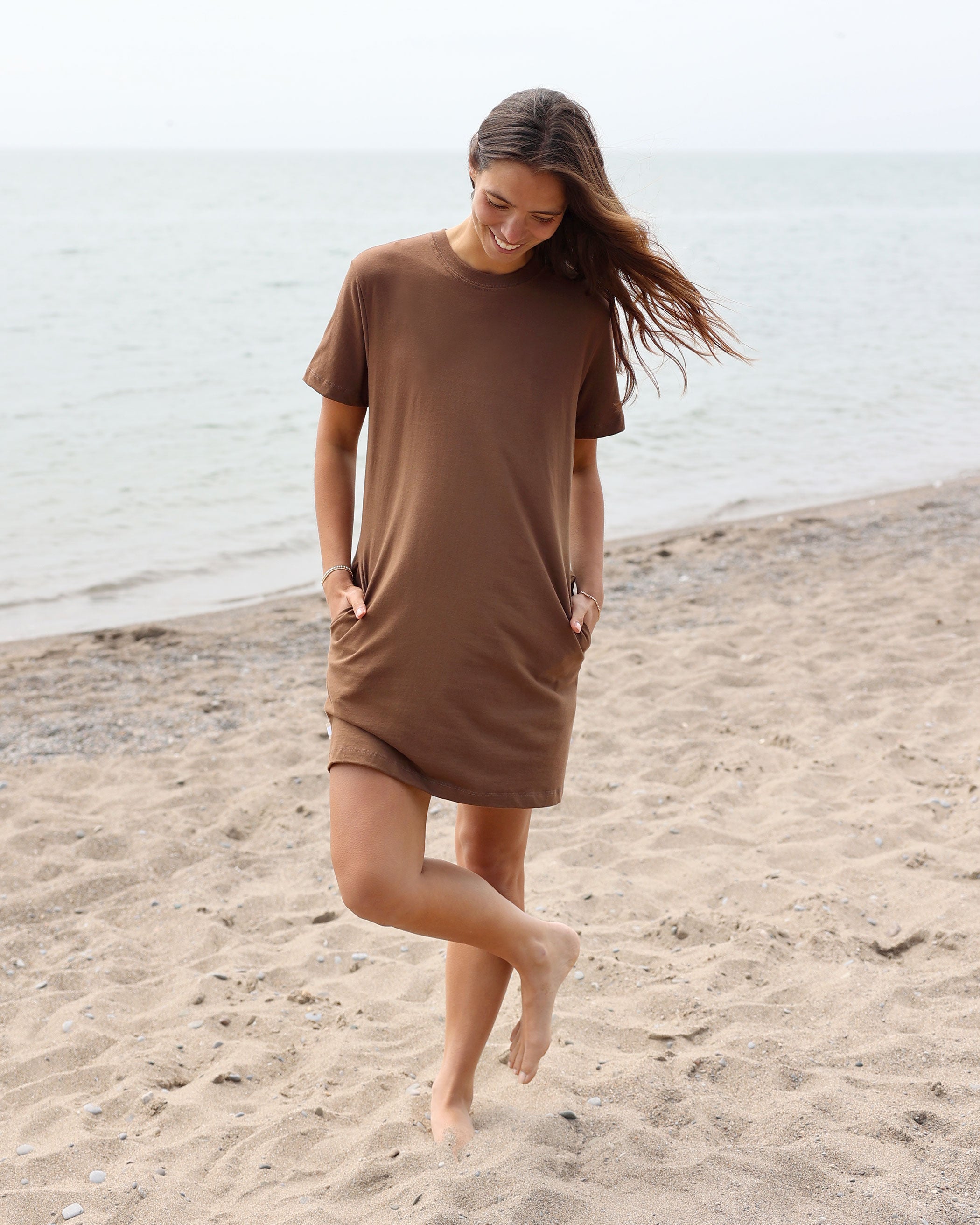 Made in Canada Pocket T-Shirt Dress Cocoa - Province of Canada