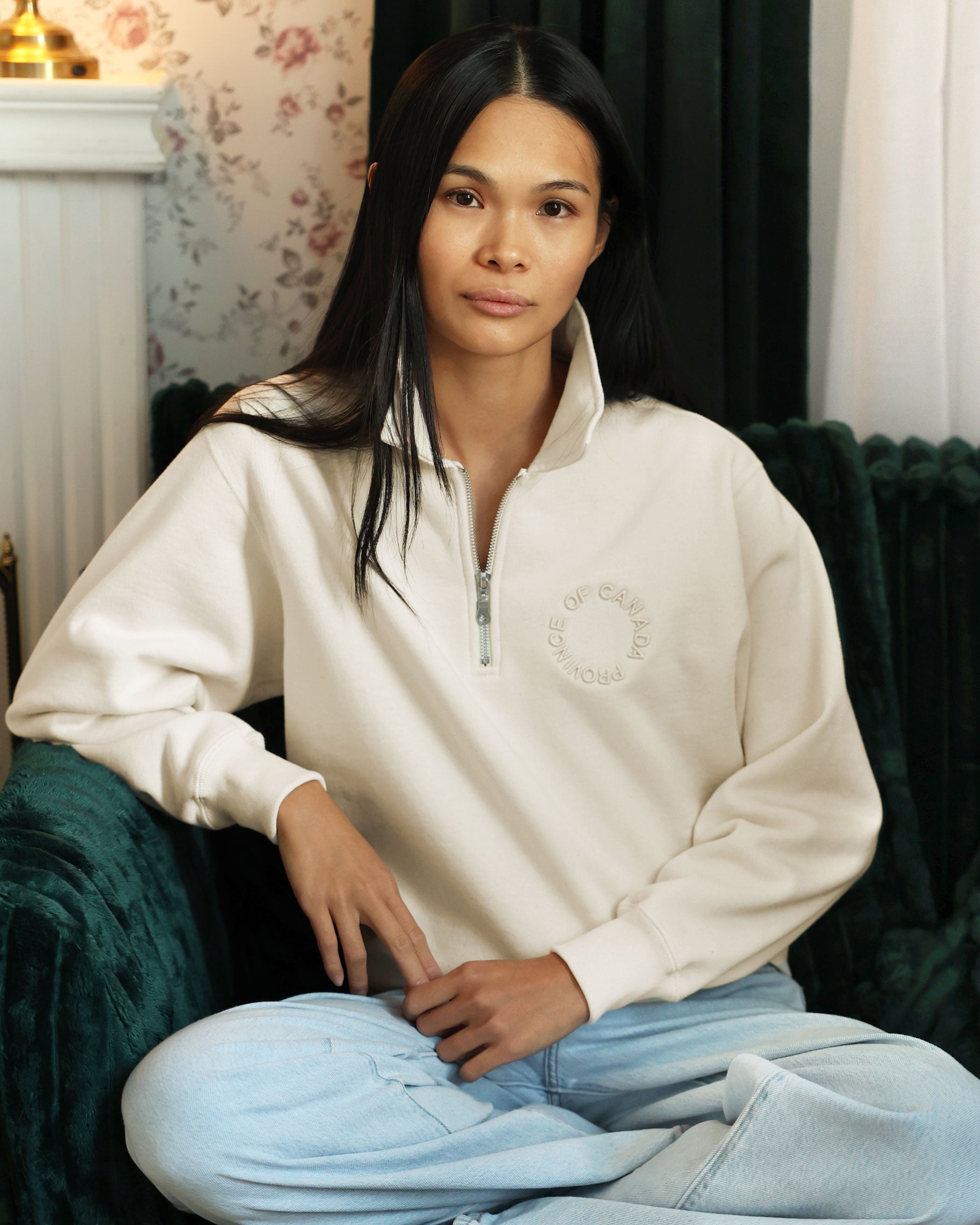 Province of Canada - Half Zip Fleece Sweatshirt Cream Unisex - Made in Canada