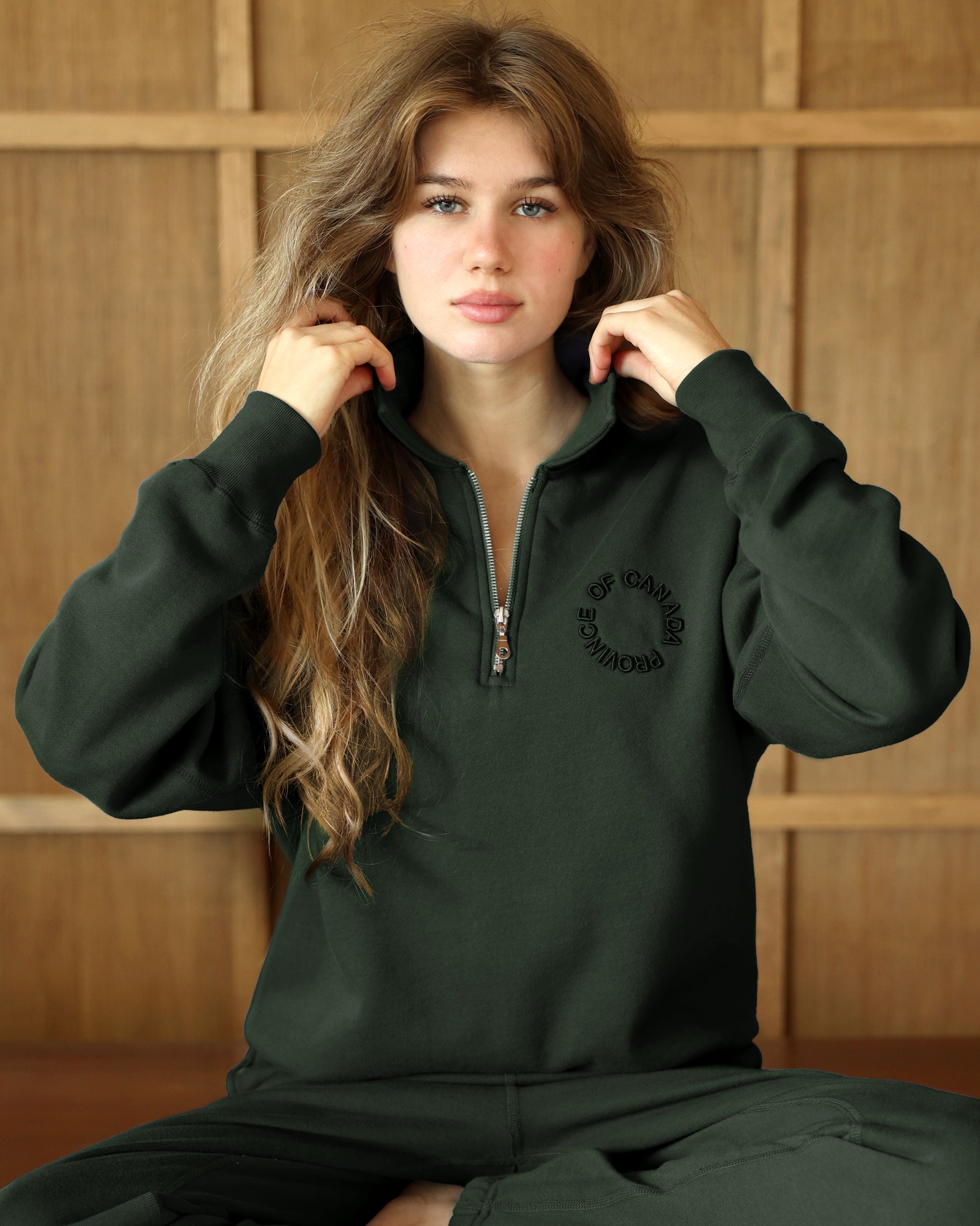 Province of Canada - Half Zip Fleece Sweatshirt Forest Unisex - Made in Canada