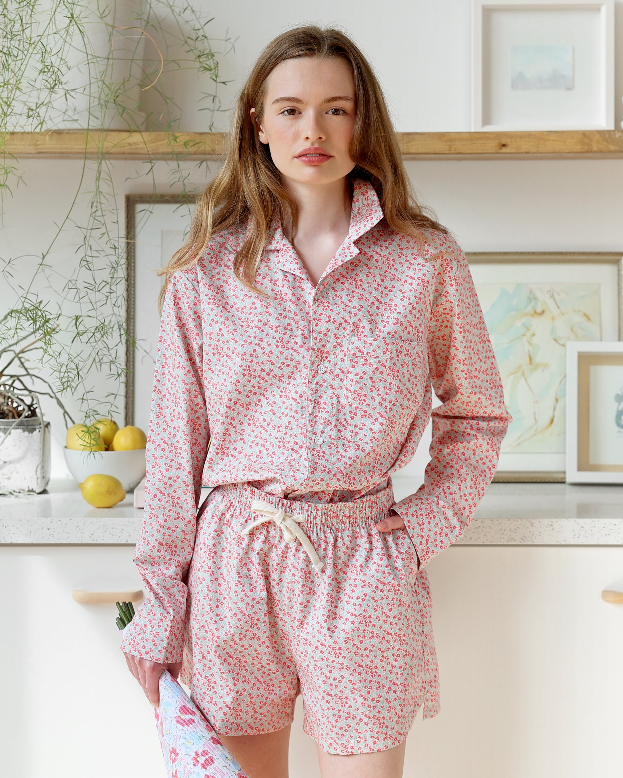 Cotton Poplin Womens Cotton Pajamas Shorts Set Cotton Short Sleeve