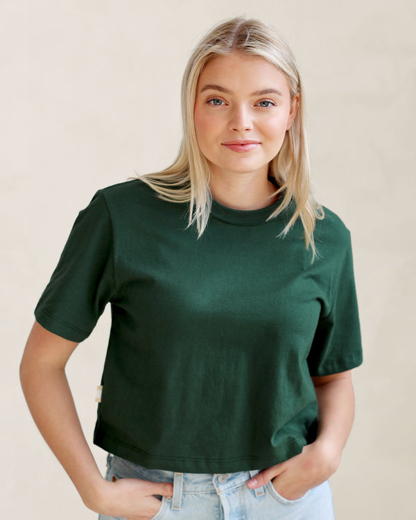 Made in Canada 100% Organic Cotton Monday Crop Top Forest Green - Province of Canad