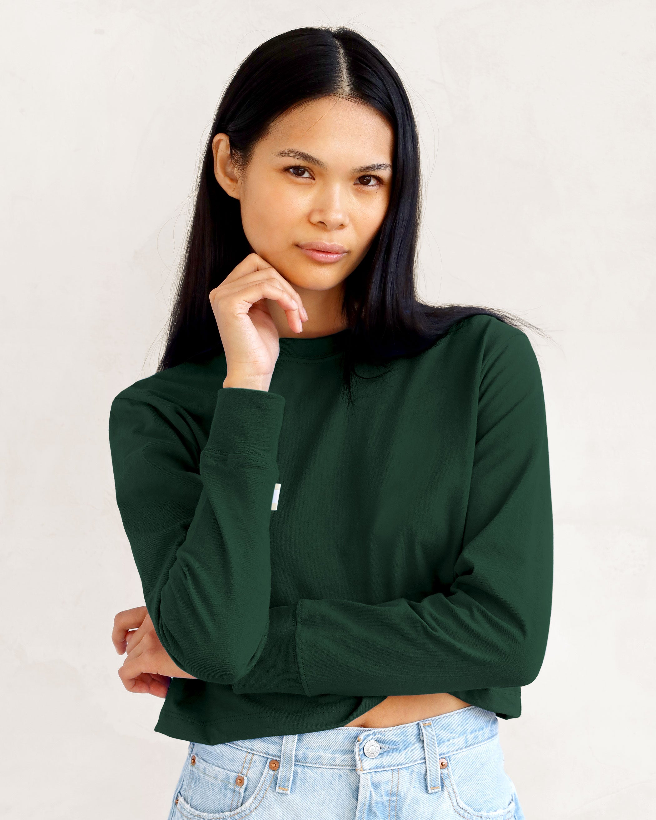 Made in Canada 100% Organic Cotton Monday Long Sleeve Crop Top Forest Green - Province of Canada