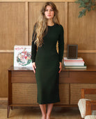 Made in Canada 100% Cotton Fine Ribbed Long Sleeve Dress Forest Green - Province of Canada