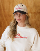 Made in Canada 100% Cotton La Canadienne Baseball Hat - Province of Canada Natural and Navy Blue