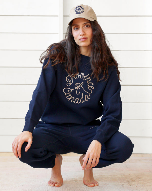 Made in Canada Embroidered Crest Fleece Sweatshirt Navy Unisex - Province of Canada