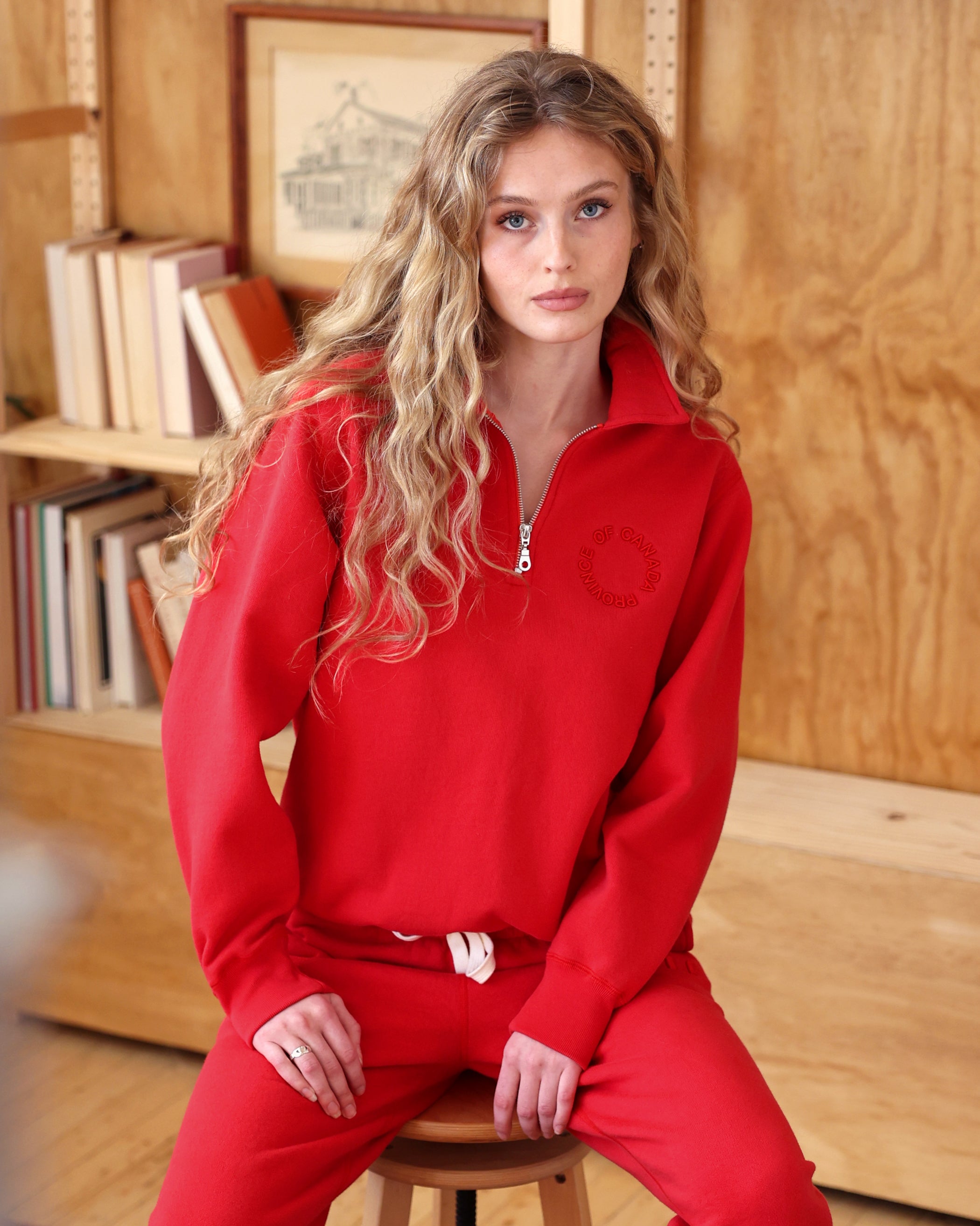 Made in Canada Half Zip Fleece Sweatshirt Red - Unisex - Province of Canada