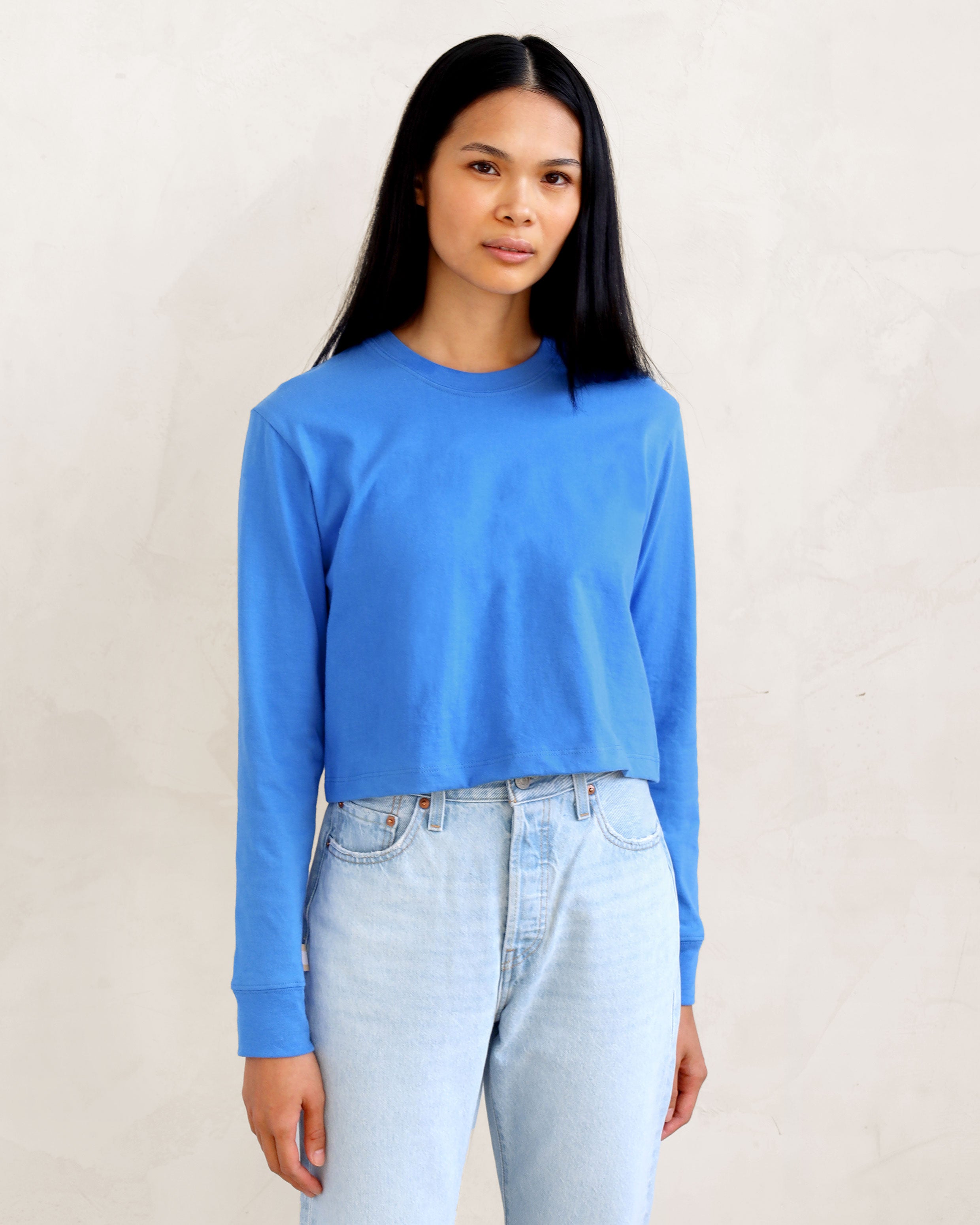 Made in Canada Organic Cotton Monday Long Sleeve Crop Top Super Blue - Province of Canada