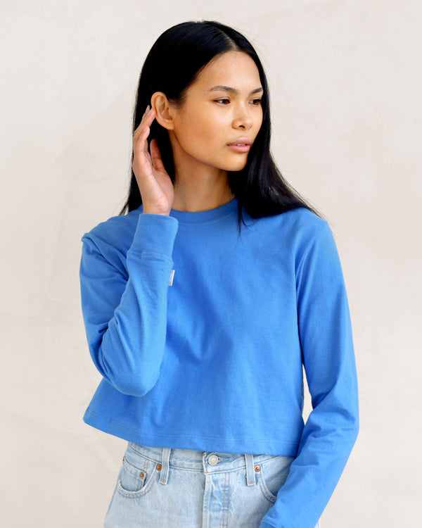 Made in Canada Organic Cotton Monday Long Sleeve Crop Top Super Blue - Province of Canada