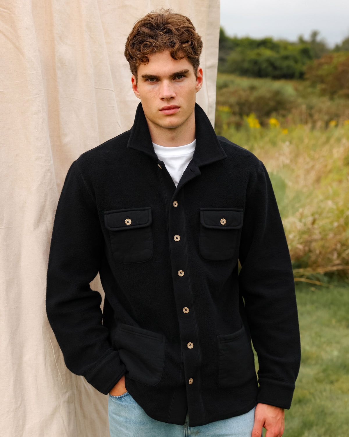 Made in Canada 100% Cotton Reverse Fleece Overshirt Black - Unisex - Province of Canada 