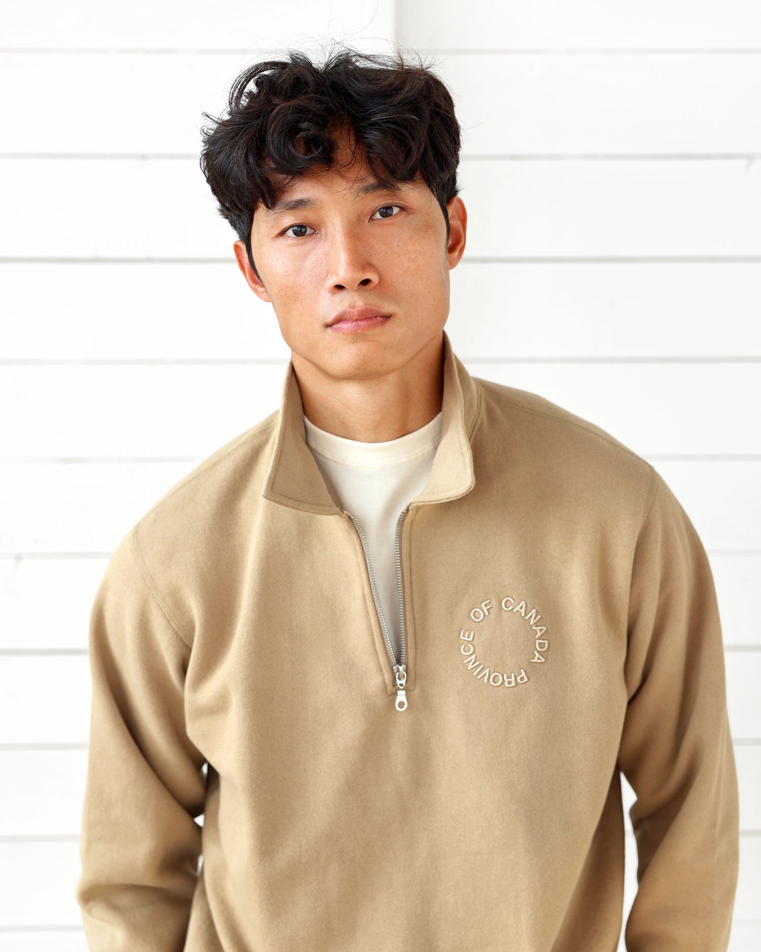 Made in Canada Half Zip Fleece Sweatshirt Dune Unisex - Province of Canada