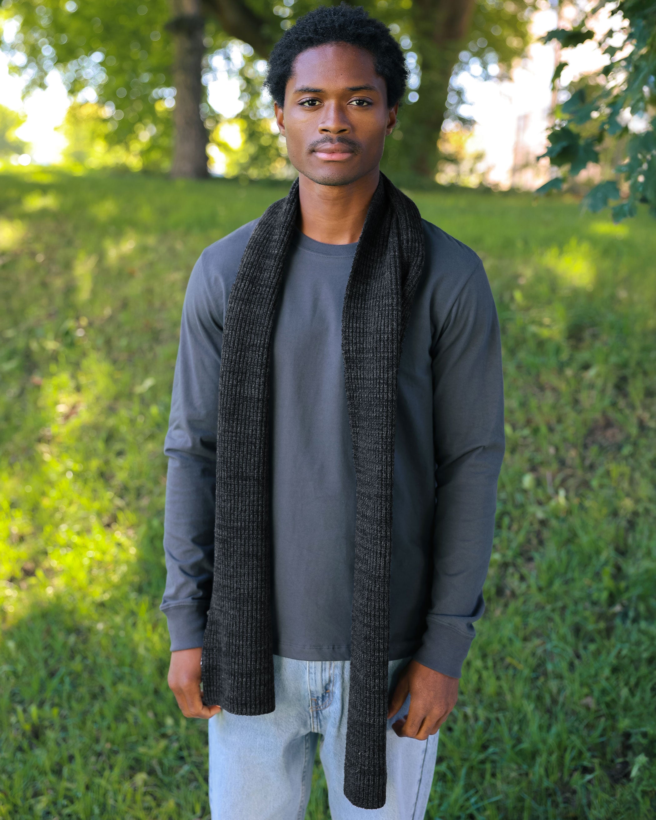 Made in Canada 100% Cotton Knit Scarf Heather Black - Province of Canada 