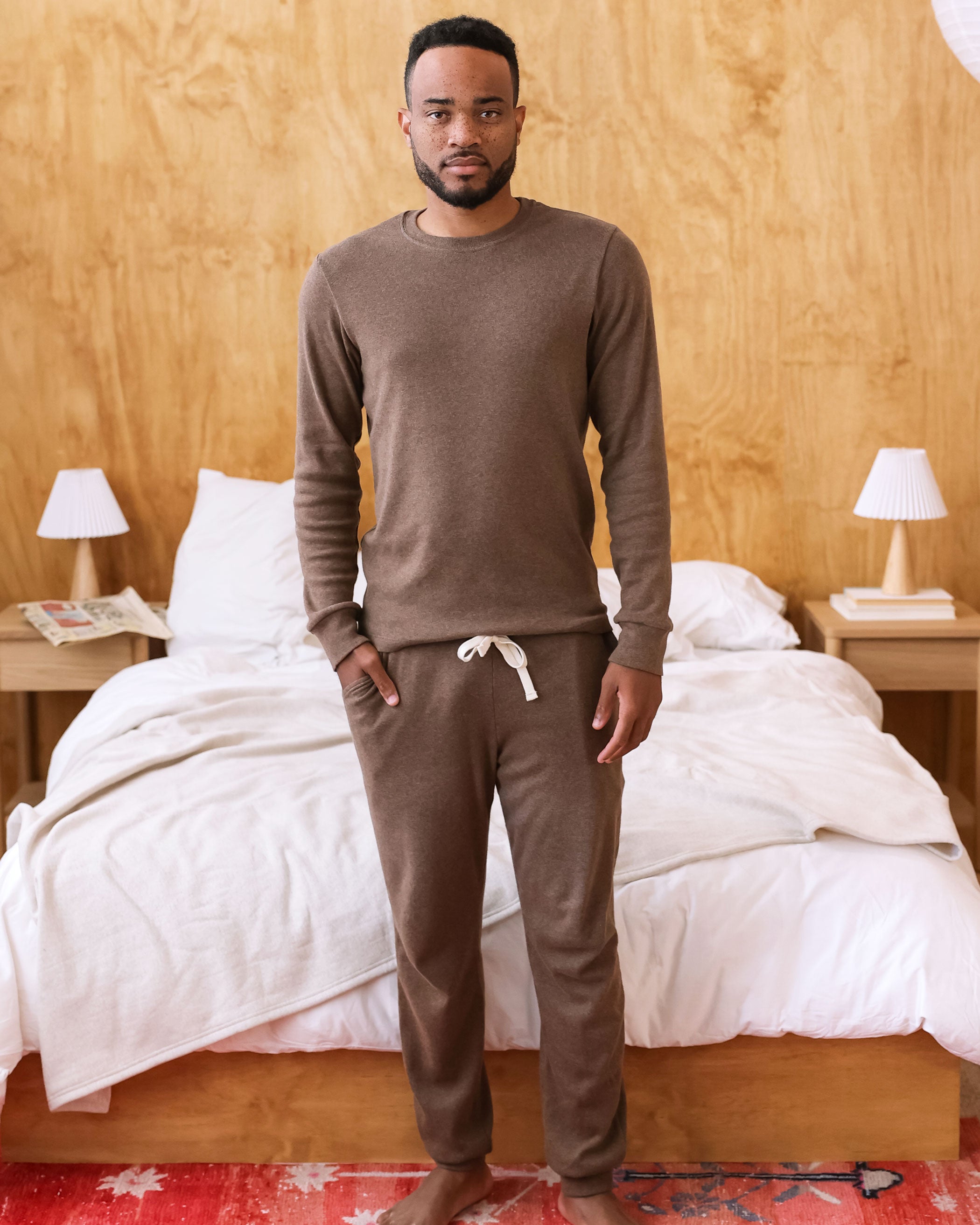 Made in Canada 100% Certified Organic Cotton Fine Ribbed Pant Heather Brown - Unisex - Province of Canada