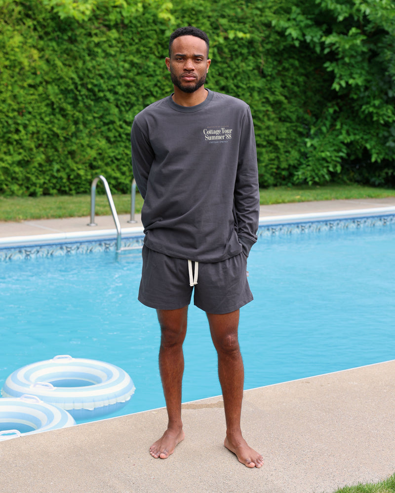 Made in Canada 100% Organic Cotton Cottage Tour Long Sleeve Tee Ink Washed Black - Unisex - Province of Canada