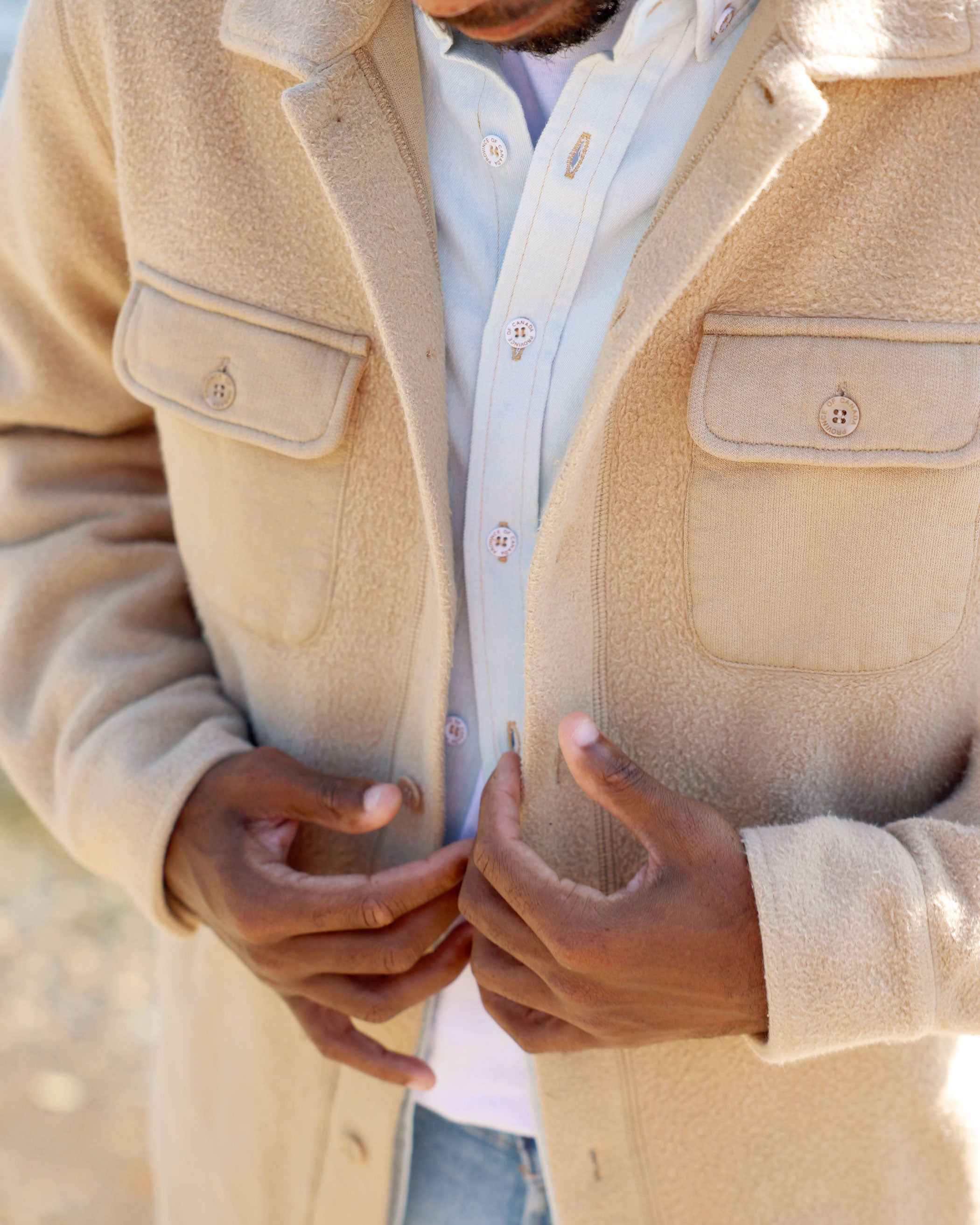 Made in Canada 100% Cotton Reverse Fleece Overshirt Khaki - Unisex - Province of Canada