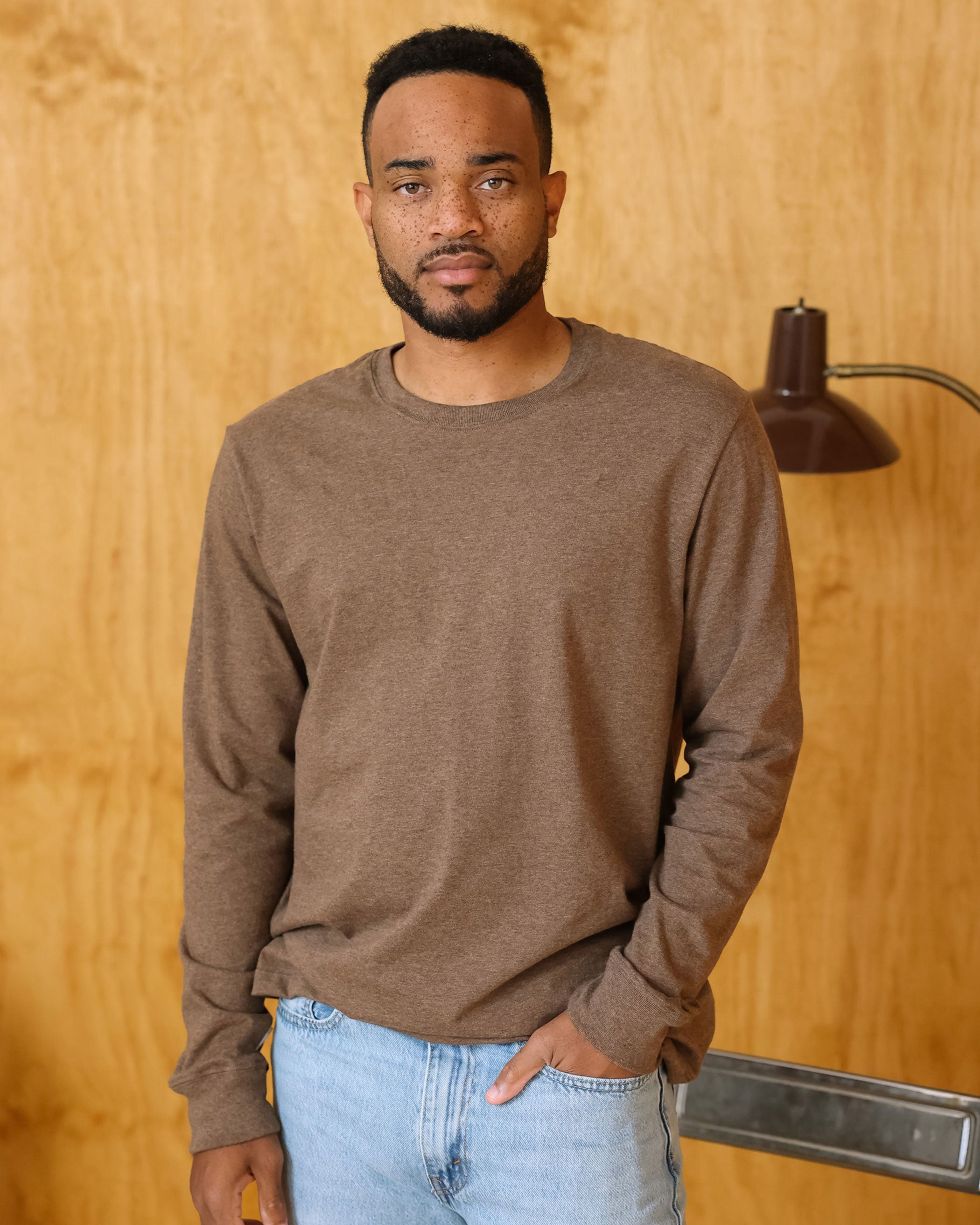 Made in Canada 100% Organic Cotton Monday Long Sleeve Tee Heather Brown - Unisex - Province of Canada 