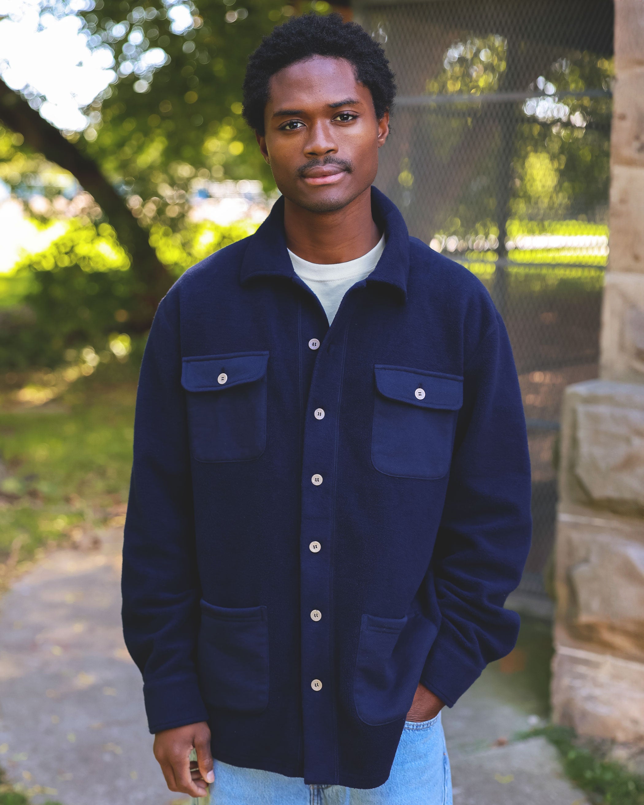 HUMAN MADE WOOL OVERSHIRT 長袖シャツ ジャケット S Reverse Fleece Overshirt Navy - Unisex - Made in Canada - Province