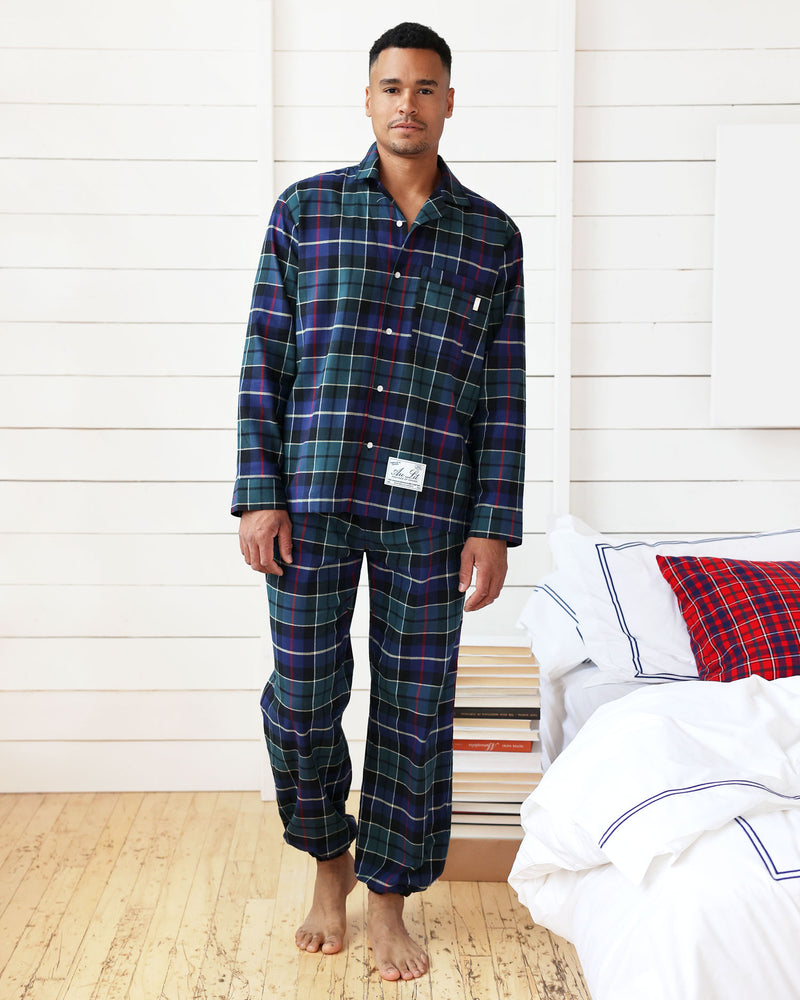 Plaid Flannel Pyjama Shirt Navy - Unisex - Au Lit x Province of