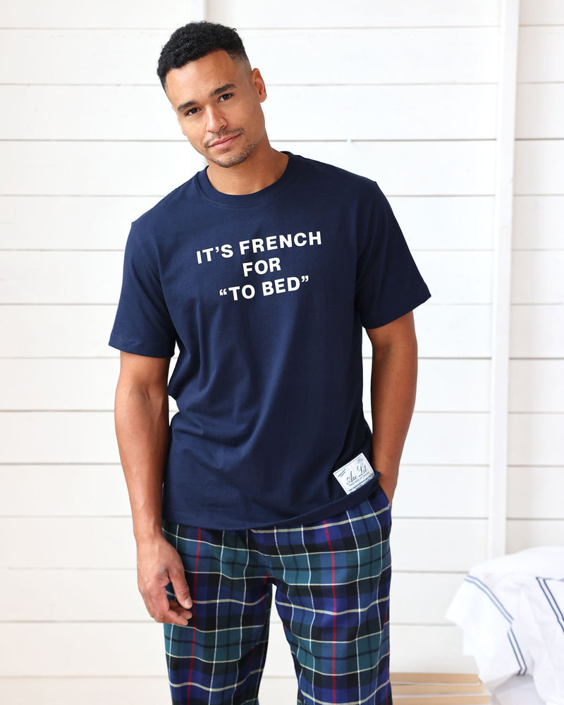 Plaid Flannel Pyjama Pant Navy - Unisex - Au Lit x Province of Canada -  Made in Canada