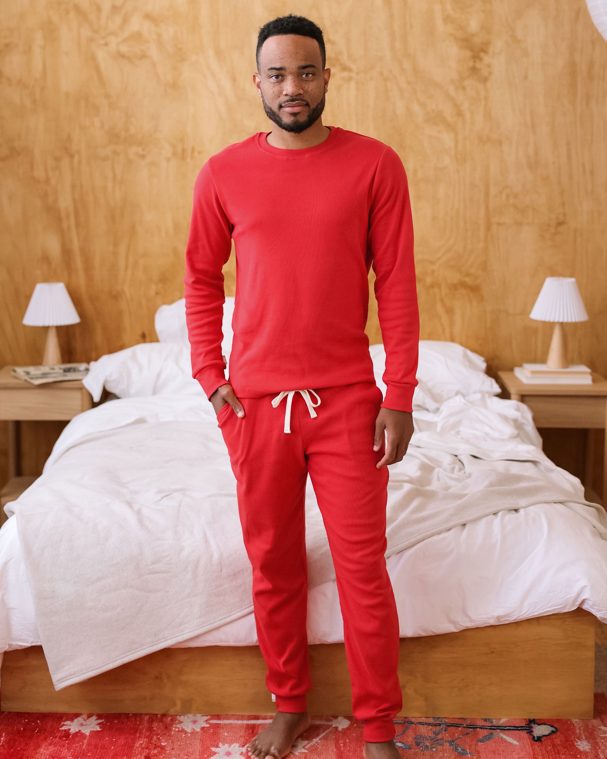 Made in Canada 100% Certified Organic Cotton Fine Ribbed Pant Red - Unisex - Province of Canada