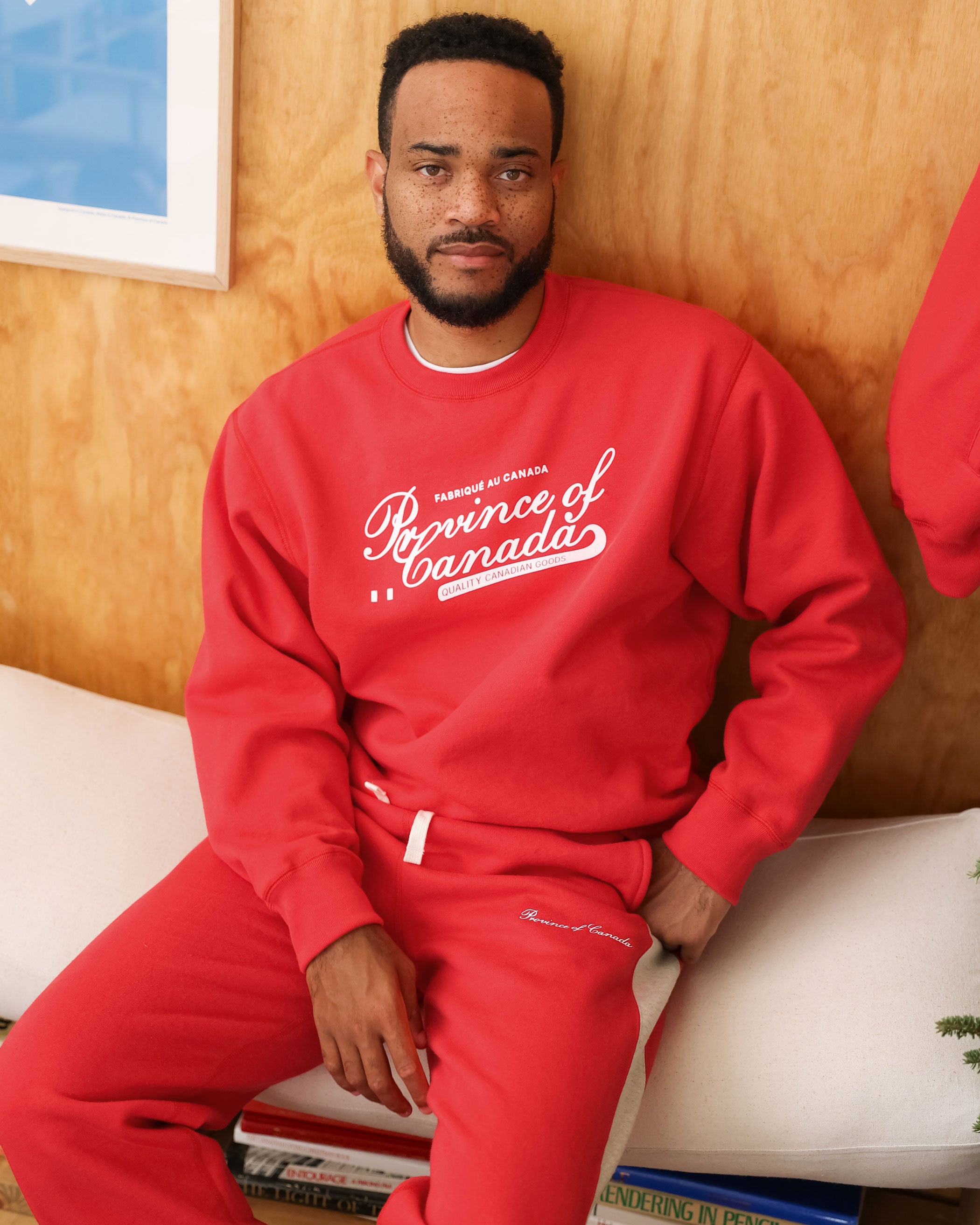 Made in Canada Fleece Script Logo Sweatshirt Red - Unisex - Province of Canada