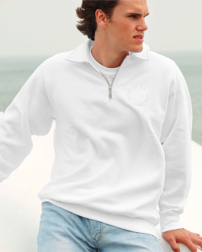 Half Zip Fleece Sweatshirt White - Unisex – Province of Canada