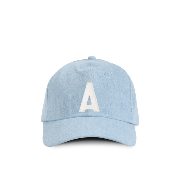 Made in Canada 100% Cotton Kids Letter A Baseball Hat Light Blue Denim - Province of Canada