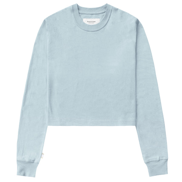 Made in Canada 100% Organic Cotton Monday Long Sleeve Crop Top Blue Grey - Province of Canada