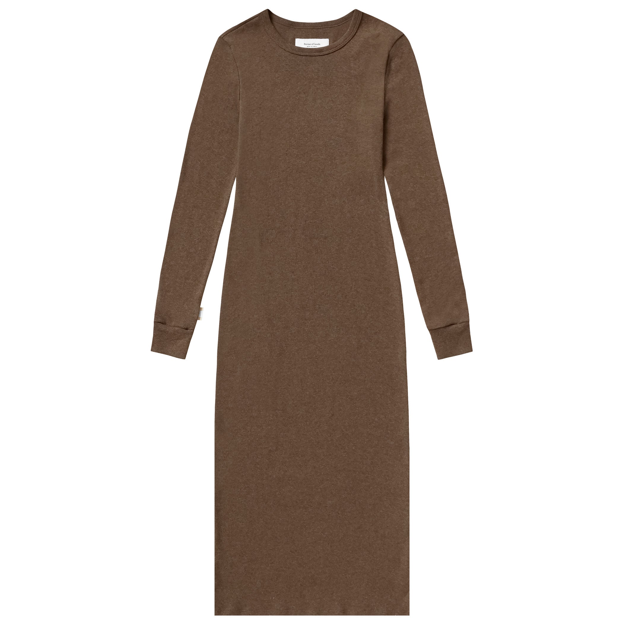 Made in Canada 100% Cotton Fine Ribbed Long Sleeve Dress Heather Brown - Province of Canada 