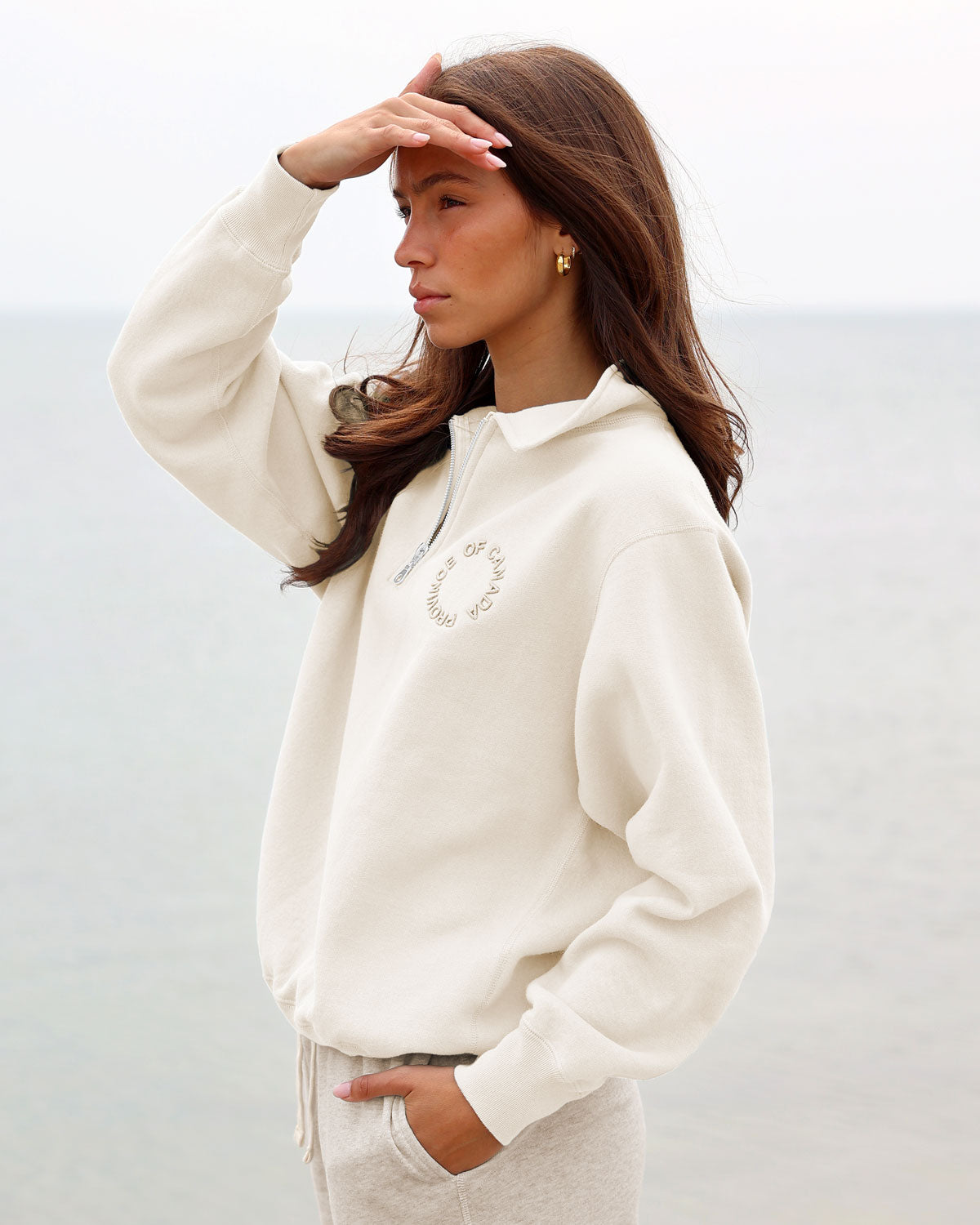 Cream half zip sweatshirt sale