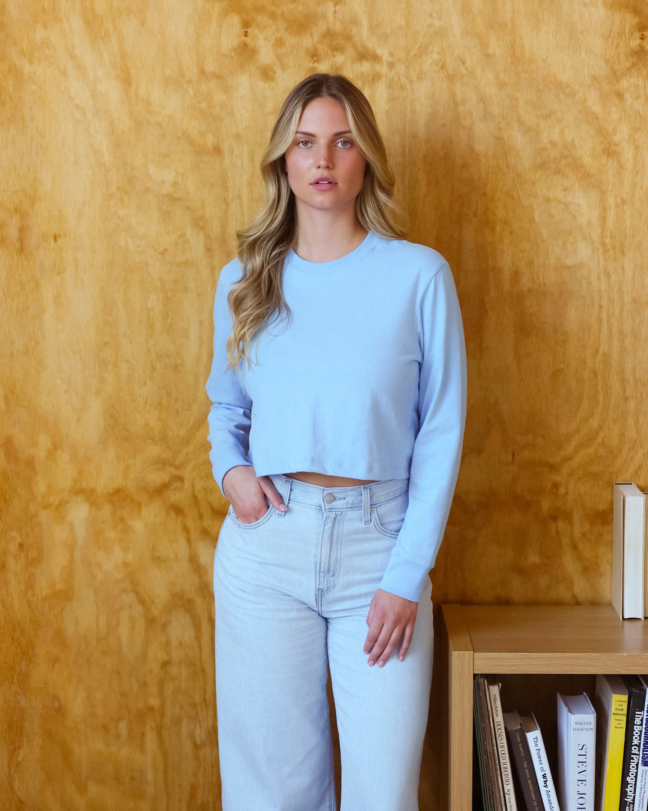 Made in Canada 100% Cotton Monday Long Sleeve Crop Top Sky Blue - Province of Canada