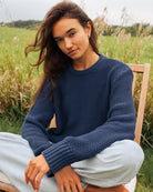 Made in Canada 100% Cotton Cotton Knit Seed Stitch Sweater Marine Navy Blue - Unisex - Province of Canada
