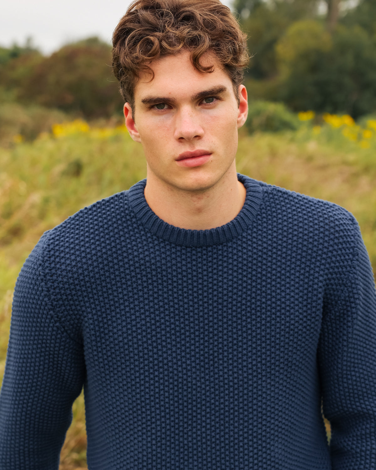 Made in Canada 100% Cotton Cotton Knit Seed Stitch Sweater Marine Navy Blue - Unisex - Province of Canada