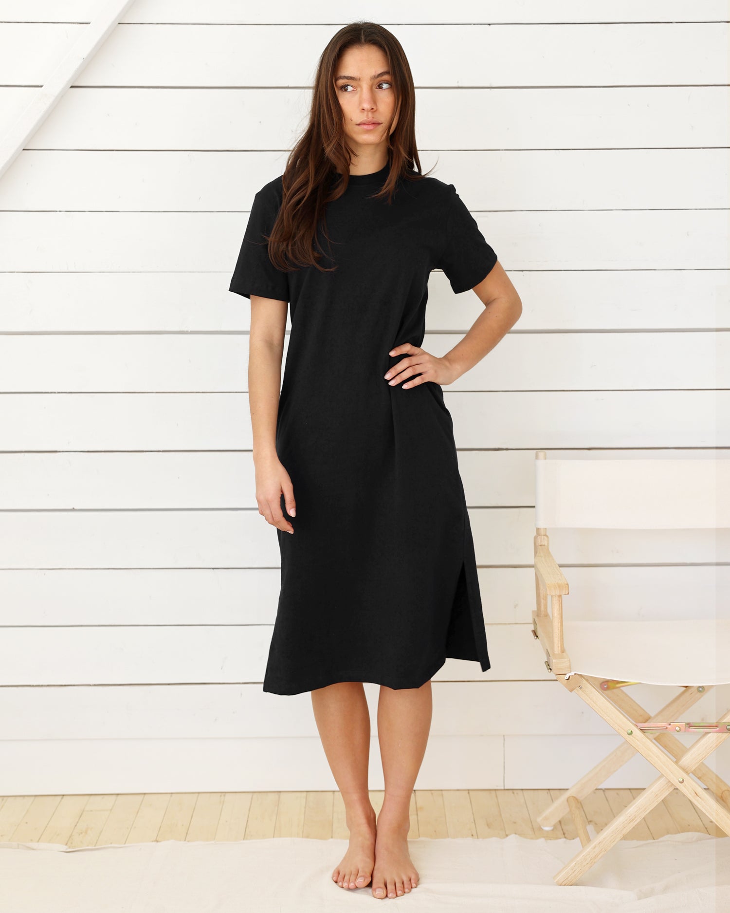 Made in Canada 100% Organic Cotton Midi T-Shirt Dress Black – Province of Canada