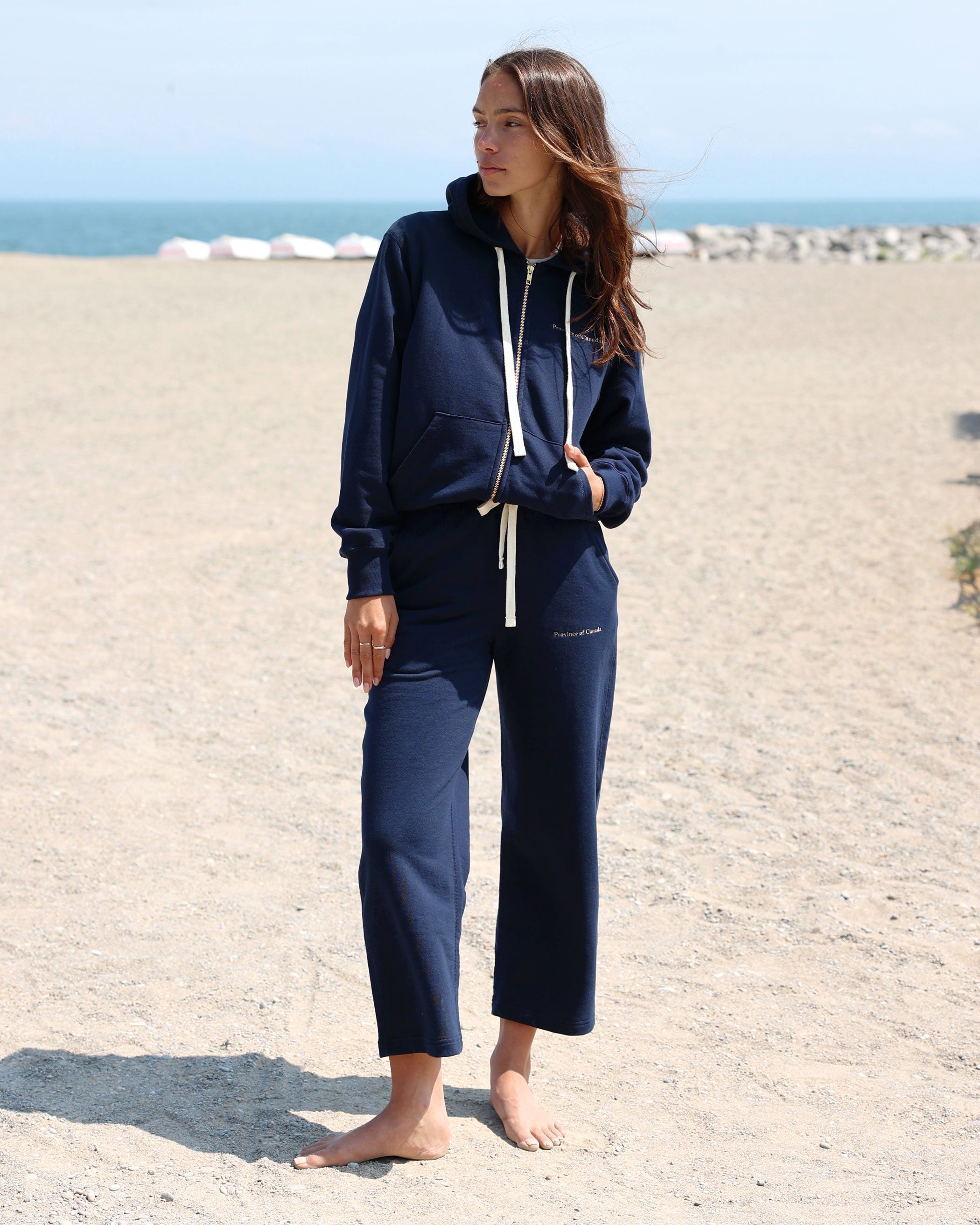 Made in Canada 100% Cotton Wide Leg Cropped French Terry Sweatpant Navy Blue - Unisex - Province of Canada