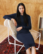 Made in Canada 100% Cotton Fine Ribbed Long Sleeve Dress Navy Blue - Province of Canada