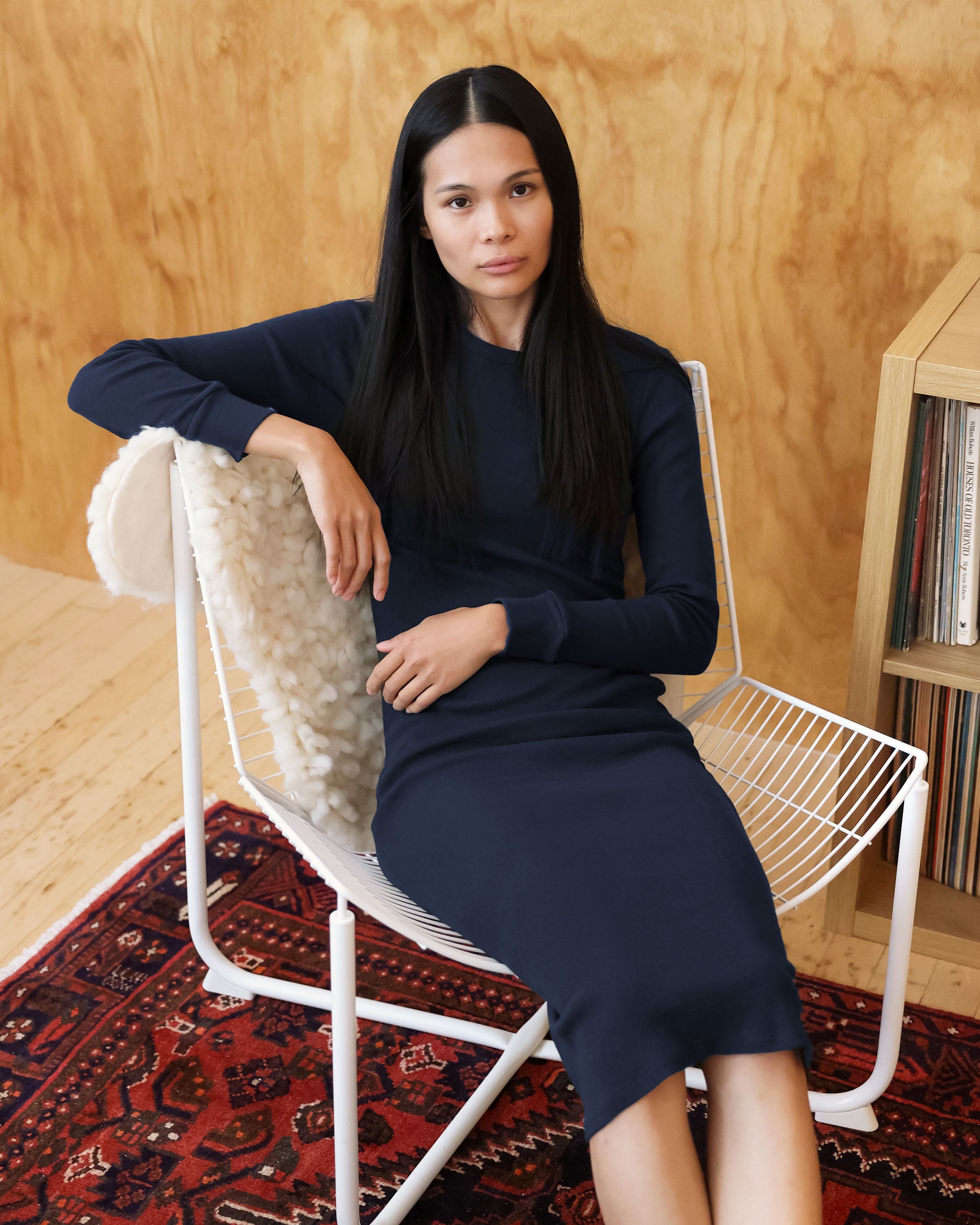 Made in Canada 100% Cotton Fine Ribbed Long Sleeve Dress Navy Blue - Province of Canada