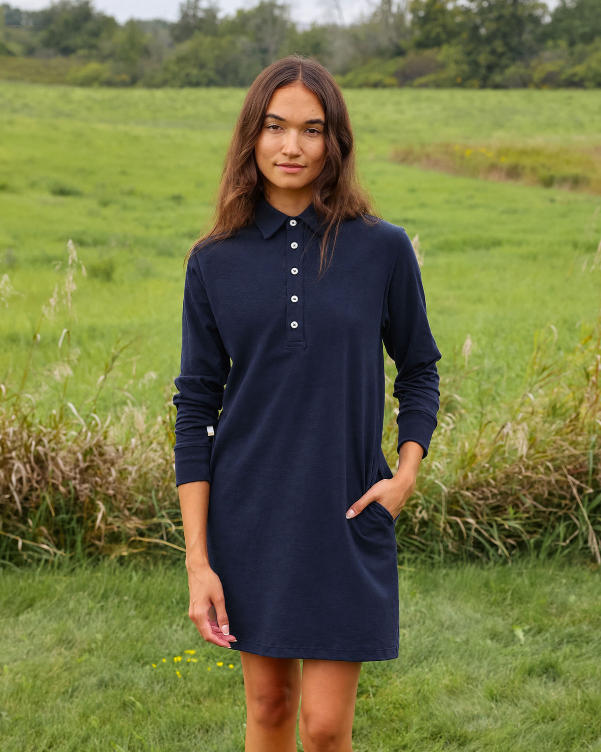 Made in Canada Sunday Polo Long Sleeve Dress Navy - Province of Canada