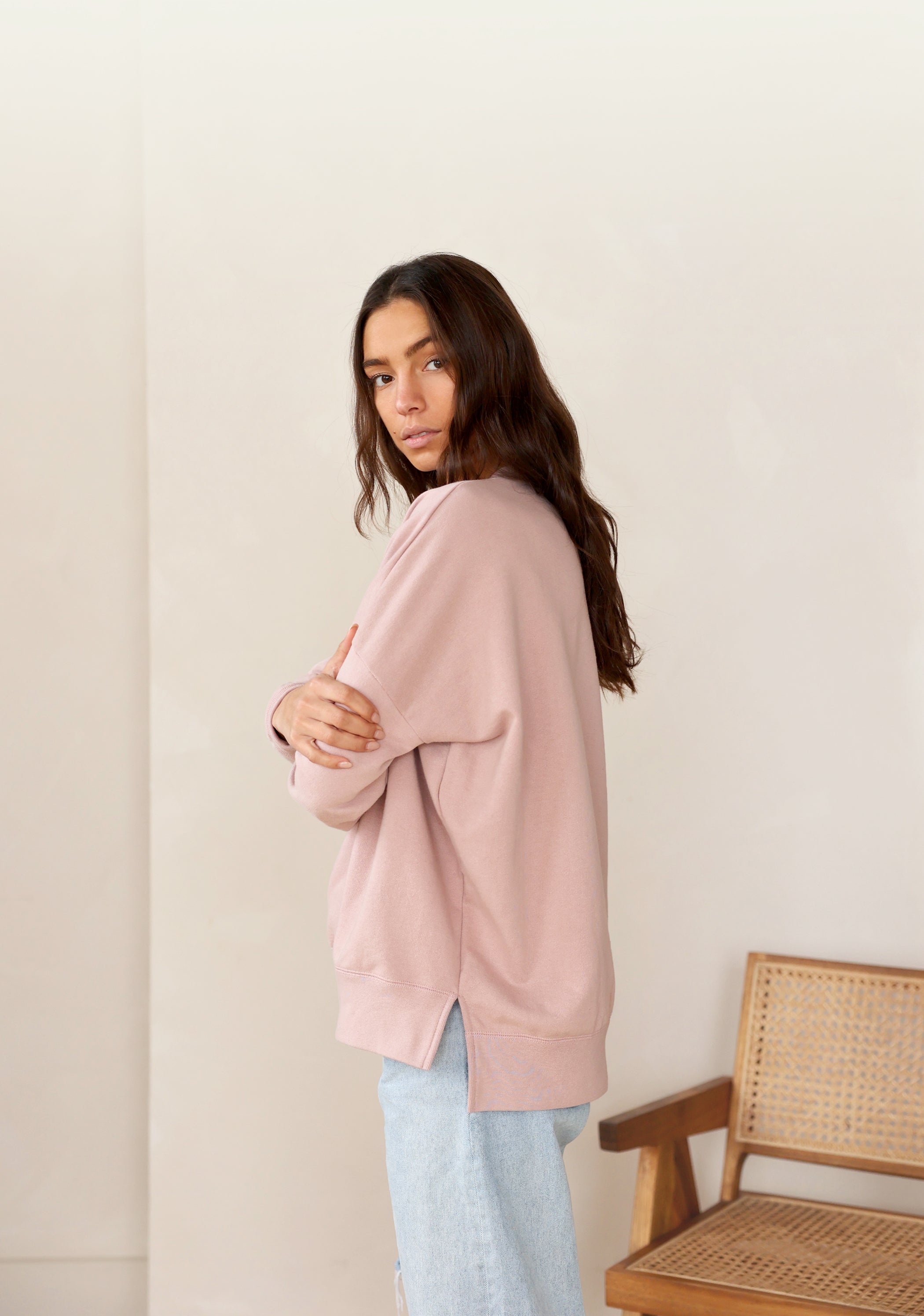 Made in Canada 100% Cotton French Terry Long Sweatshirt Tunic Dusk Pink - Province of Canada