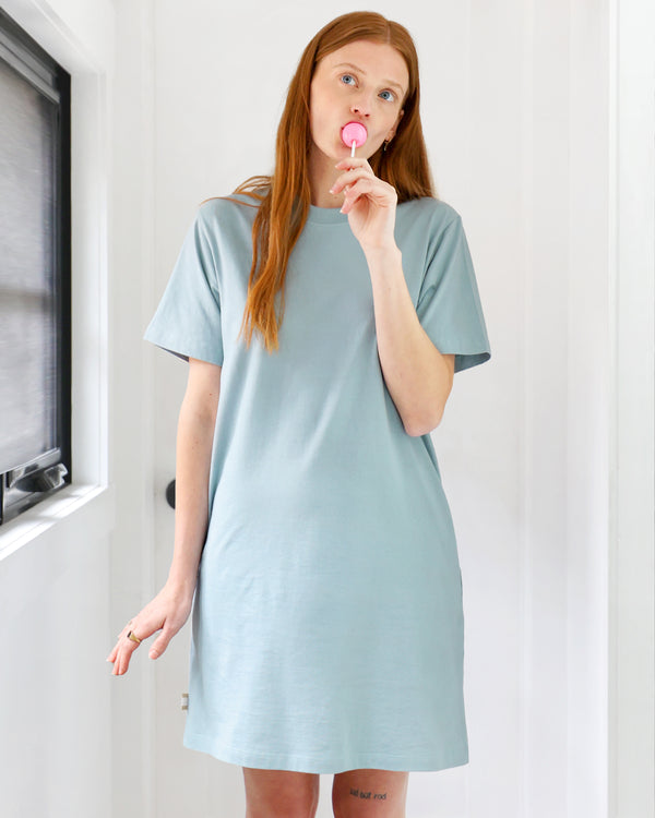 Made in Canada 100% Organic Cotton Pocket T-Shirt Dress Lagoon - Province of Canada
