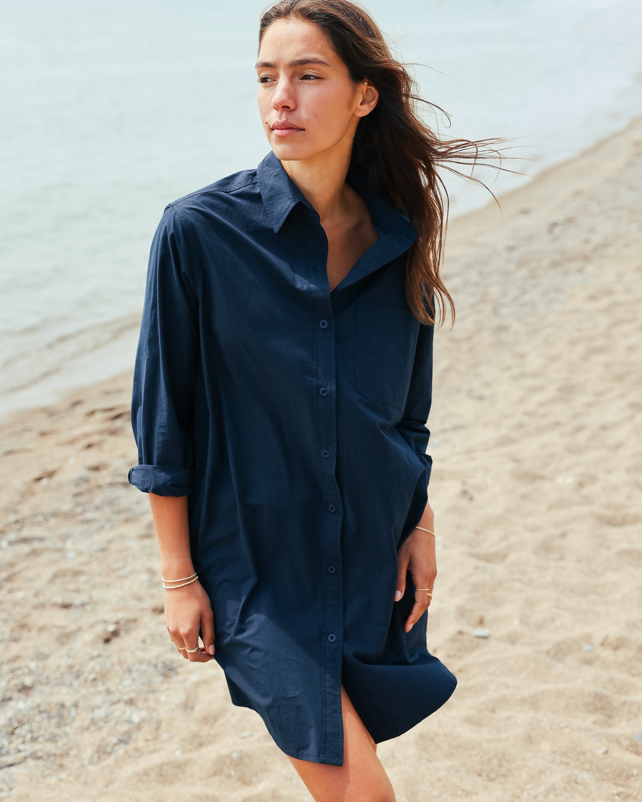 Washed Poplin Dress Navy - Made in Canada - Province of Canada