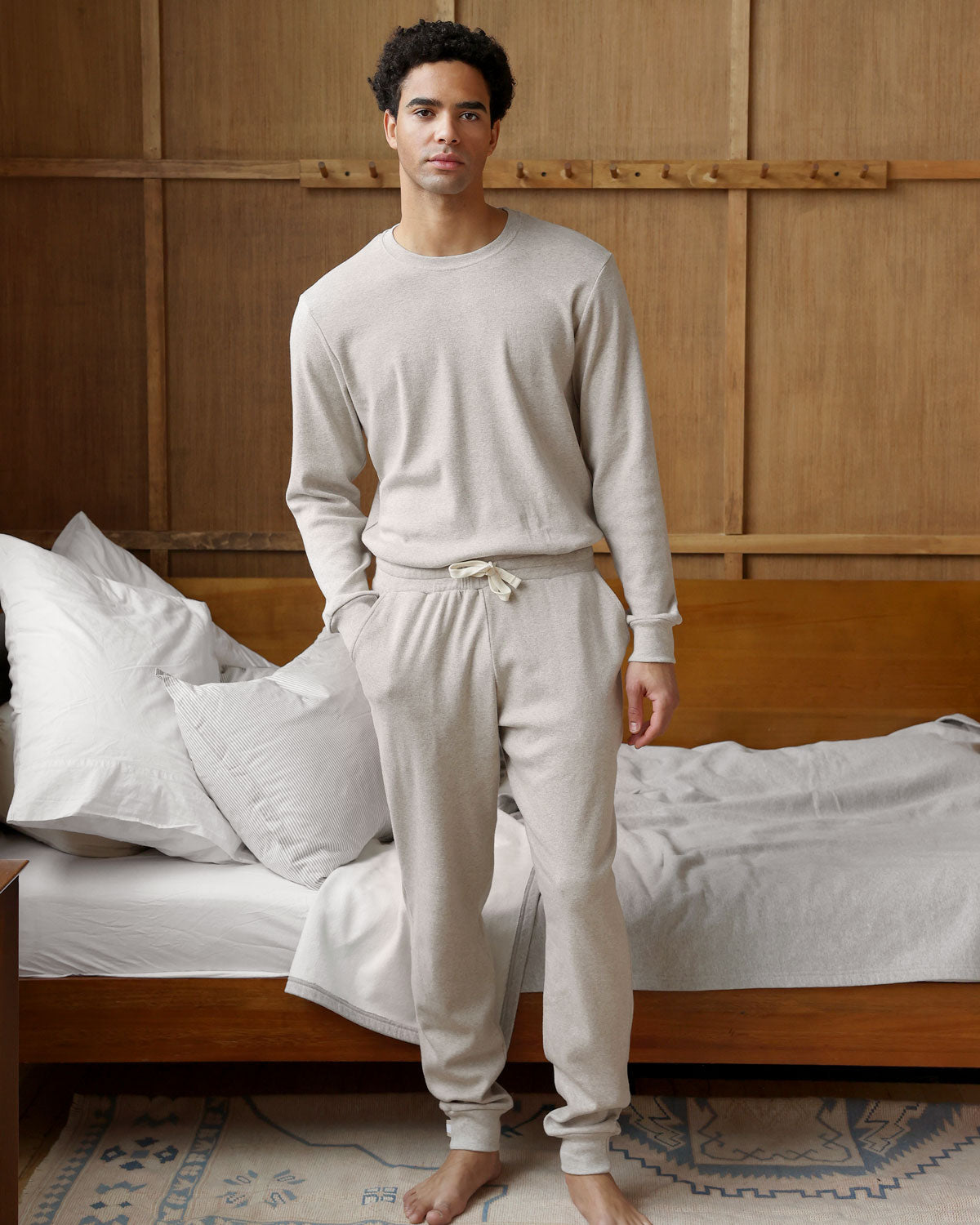 Made in Canada 100% Certified Organic Cotton Fine Ribbed Sweatpant Oatmeal - Unisex - Province of Canada