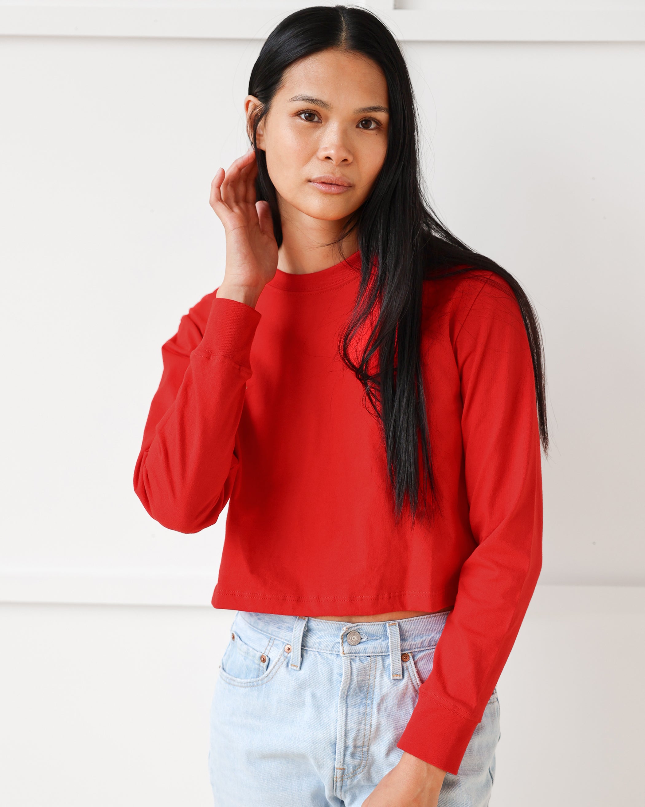 Made in Canada 100% Organic Cotton Monday Long Sleeve Crop Top Red - Unisex - Province of Canada 